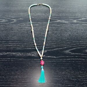 Elegant Beaded Necklace with Pink and Turquoise Accents